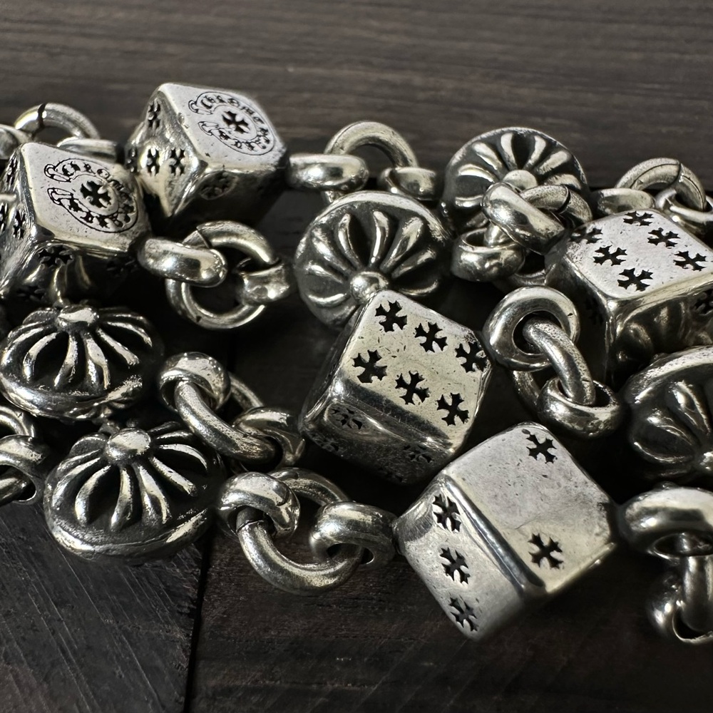 Chrome Hearts Silver 20 Inch Dice & Cross Ball Necklace With Lobster Clasp - Picture 5 of 9